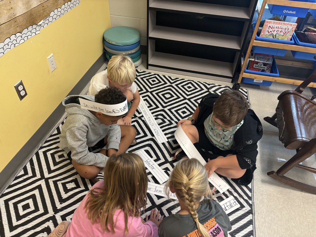 2nd graders working in small groups on a reading activity