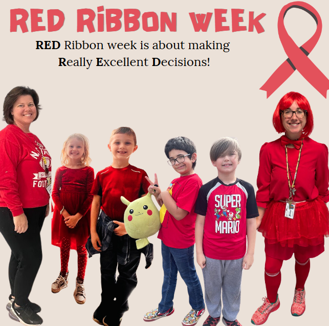 students & staff wearing red