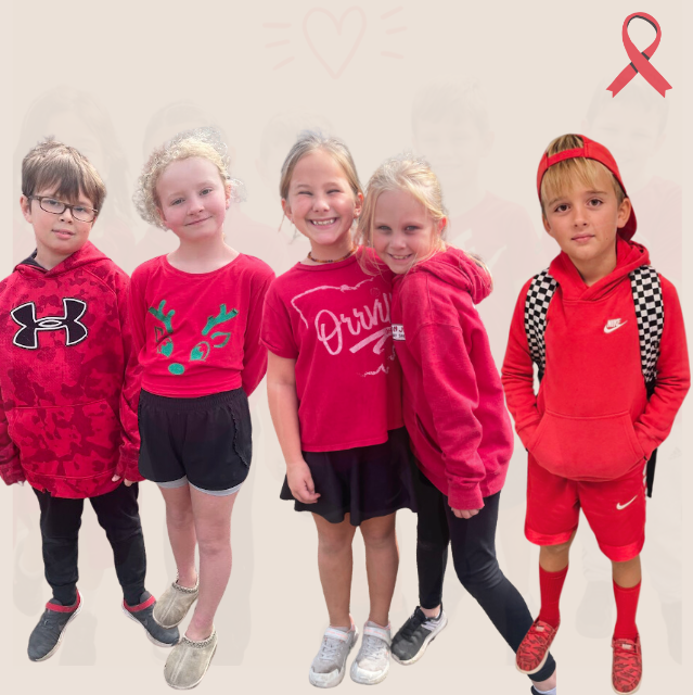 students & staff wearing red