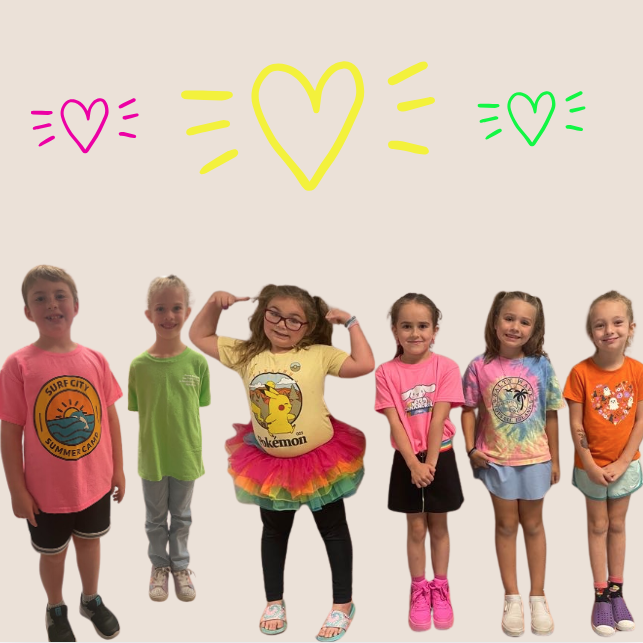 students & staff wearing bright colors