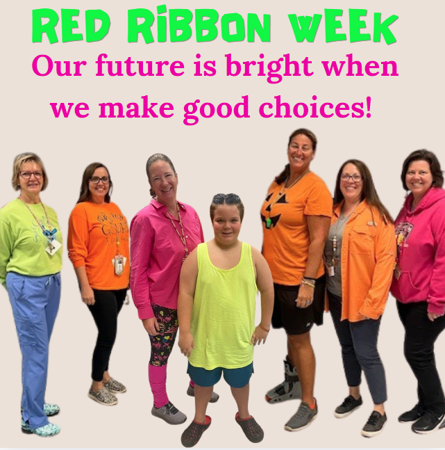 students & staff wearing bright colors
