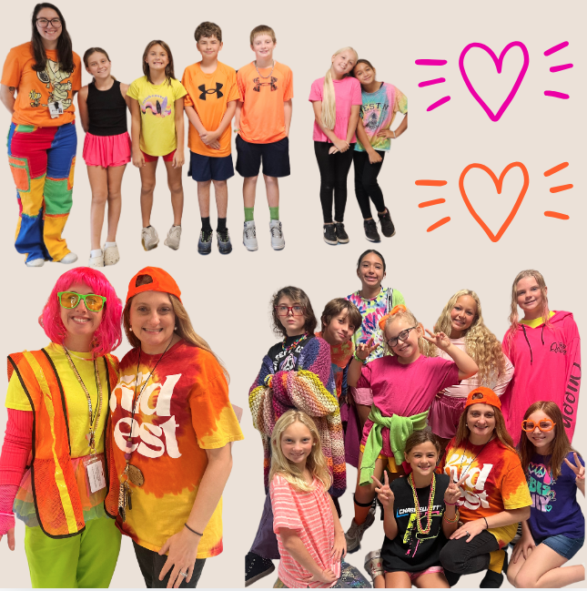 students & staff wearing bright colors