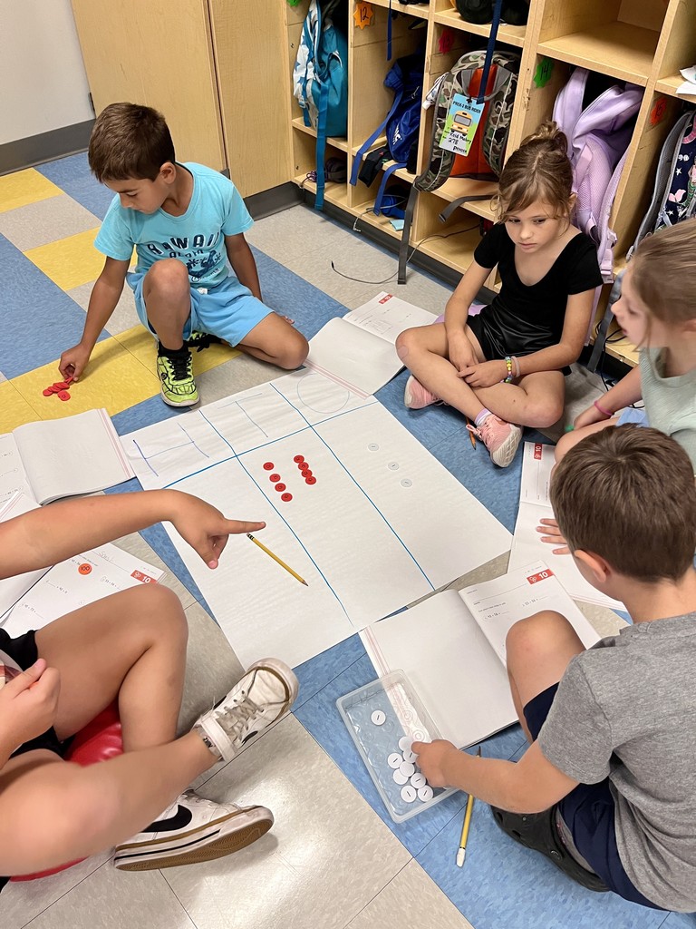 2nd grade working on math problems in groups