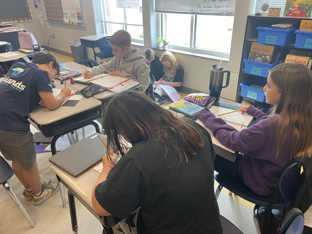5th graders working in groups