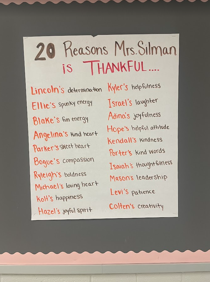 20 reasons Mrs. Silman is thankful chart 