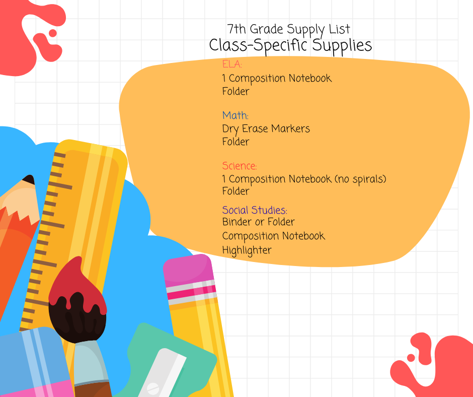 7th grade school supply list