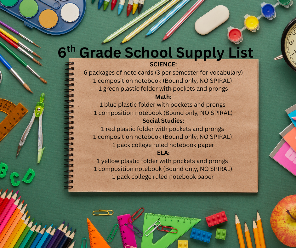 6th Grade School Supply List