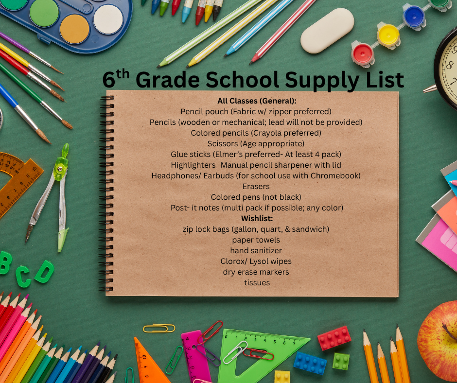 6th Grade School Supply List