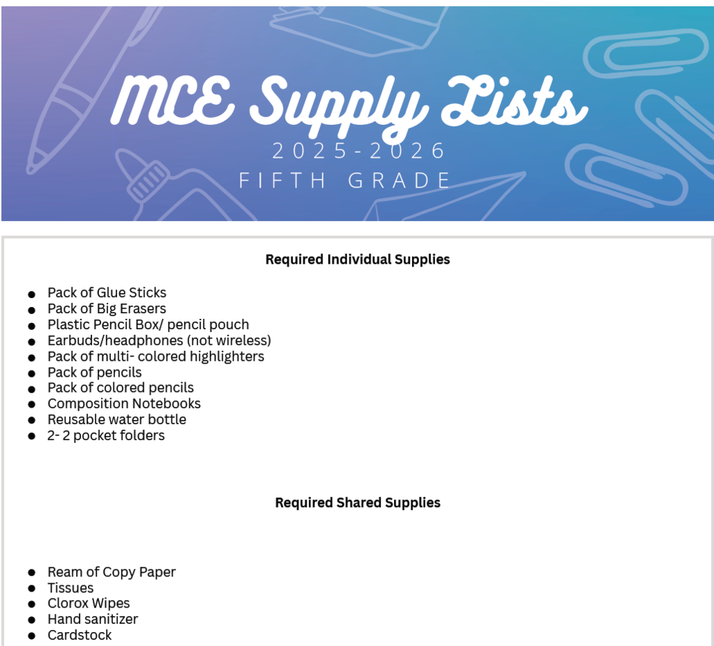 Supply List 2025 - 2026