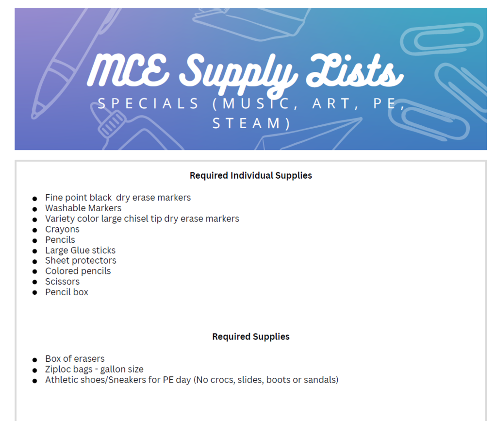 Supply List 2025 - 2026