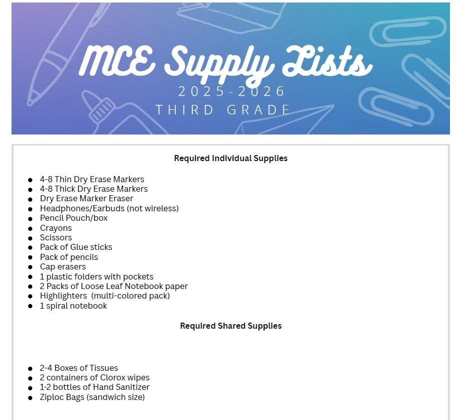 2025-2026 Supply Lists