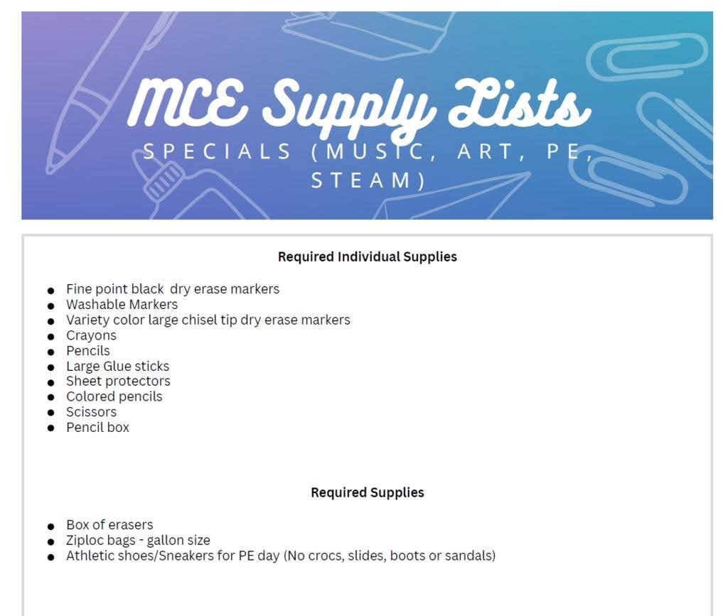 2025-2026 Supply Lists