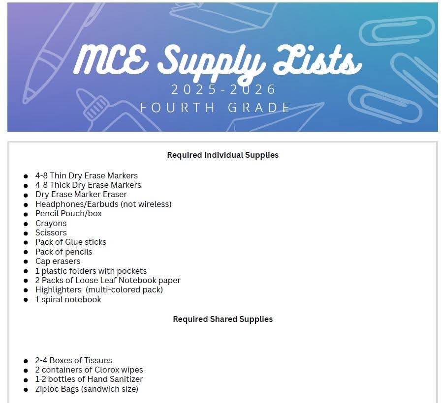 2025-2026 Supply Lists