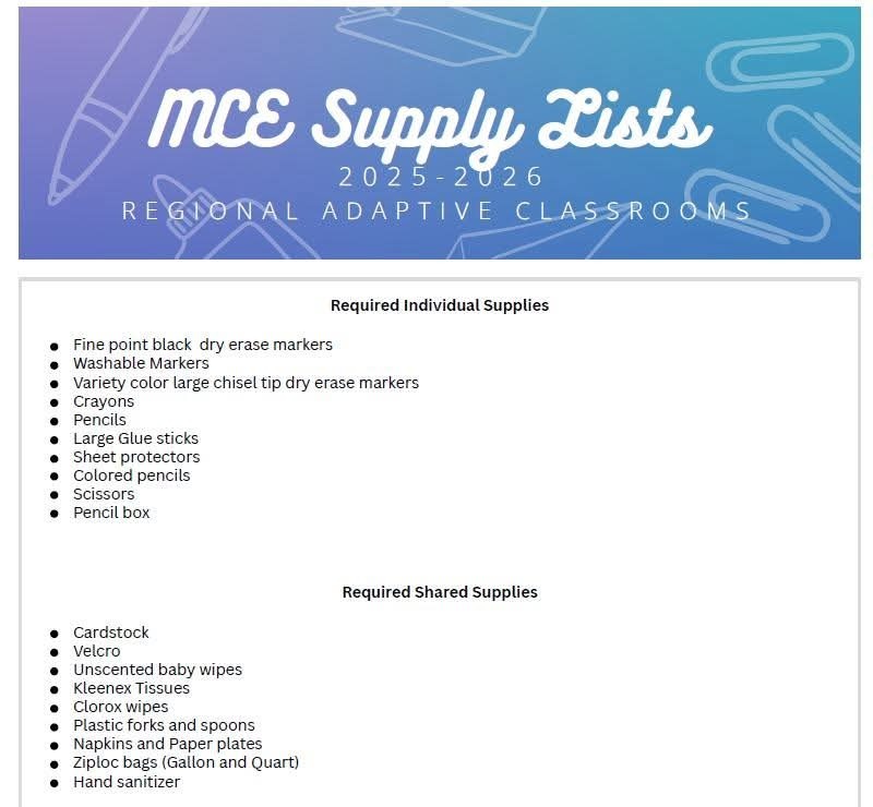 2025-2026 Supply Lists