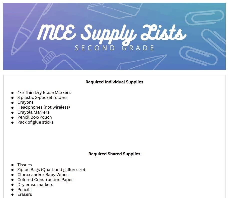 2025-2026 Supply Lists