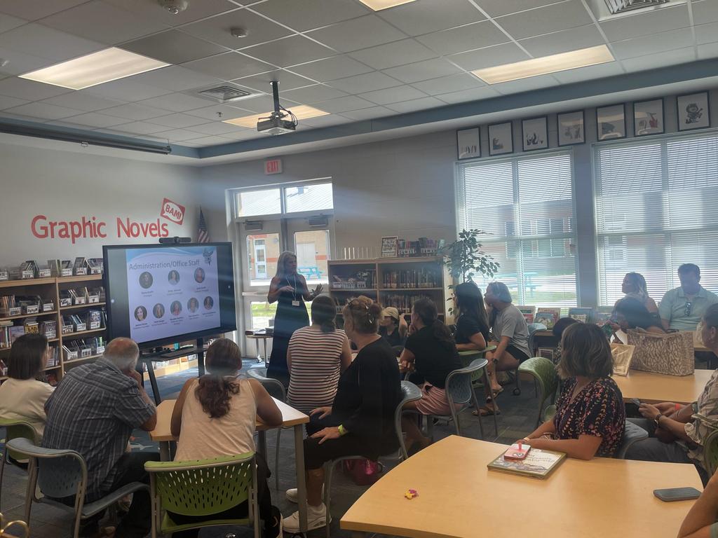 principal talking to kindergarten parents