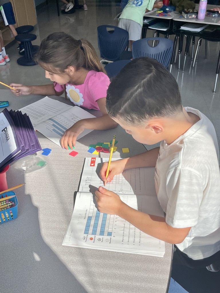 2nd graders working in groups on bar graphs