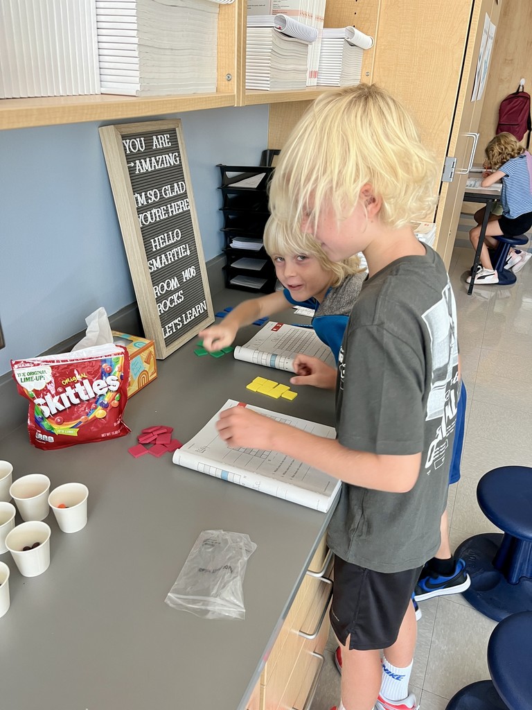 2nd graders working in groups on bar graphs