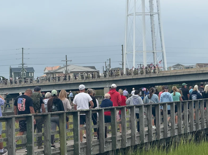 5th graders walking on surf City bridge