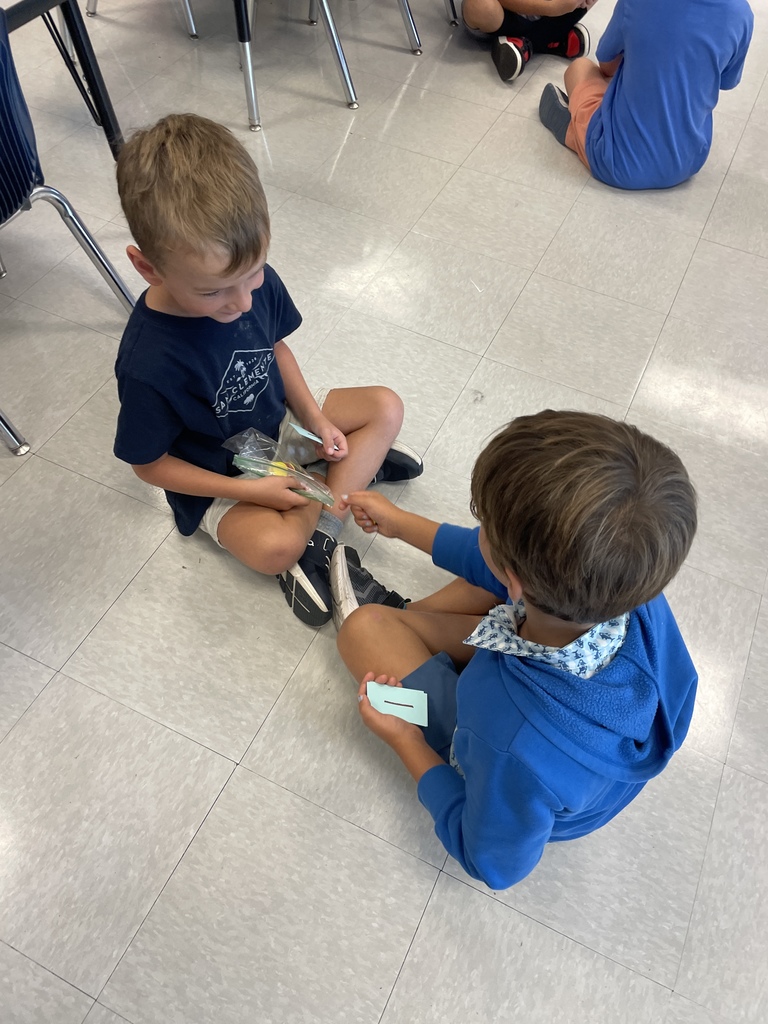 Kindergarten students working in groups while the practice counting