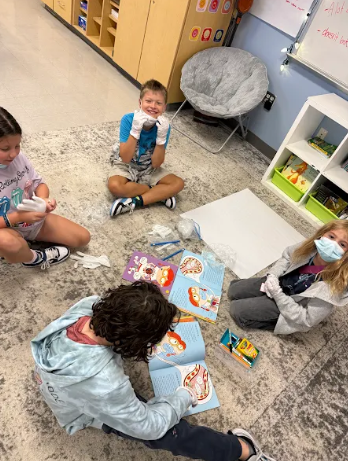 4th grade students working in groups on a circulatory story