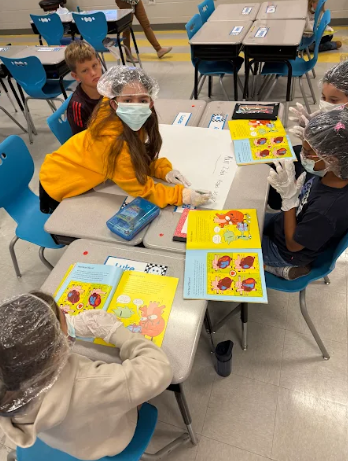 4th grade students working in groups on a circulatory story