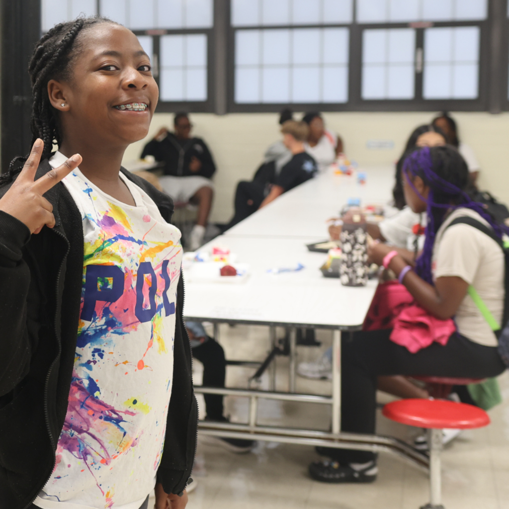 student in cafeteria