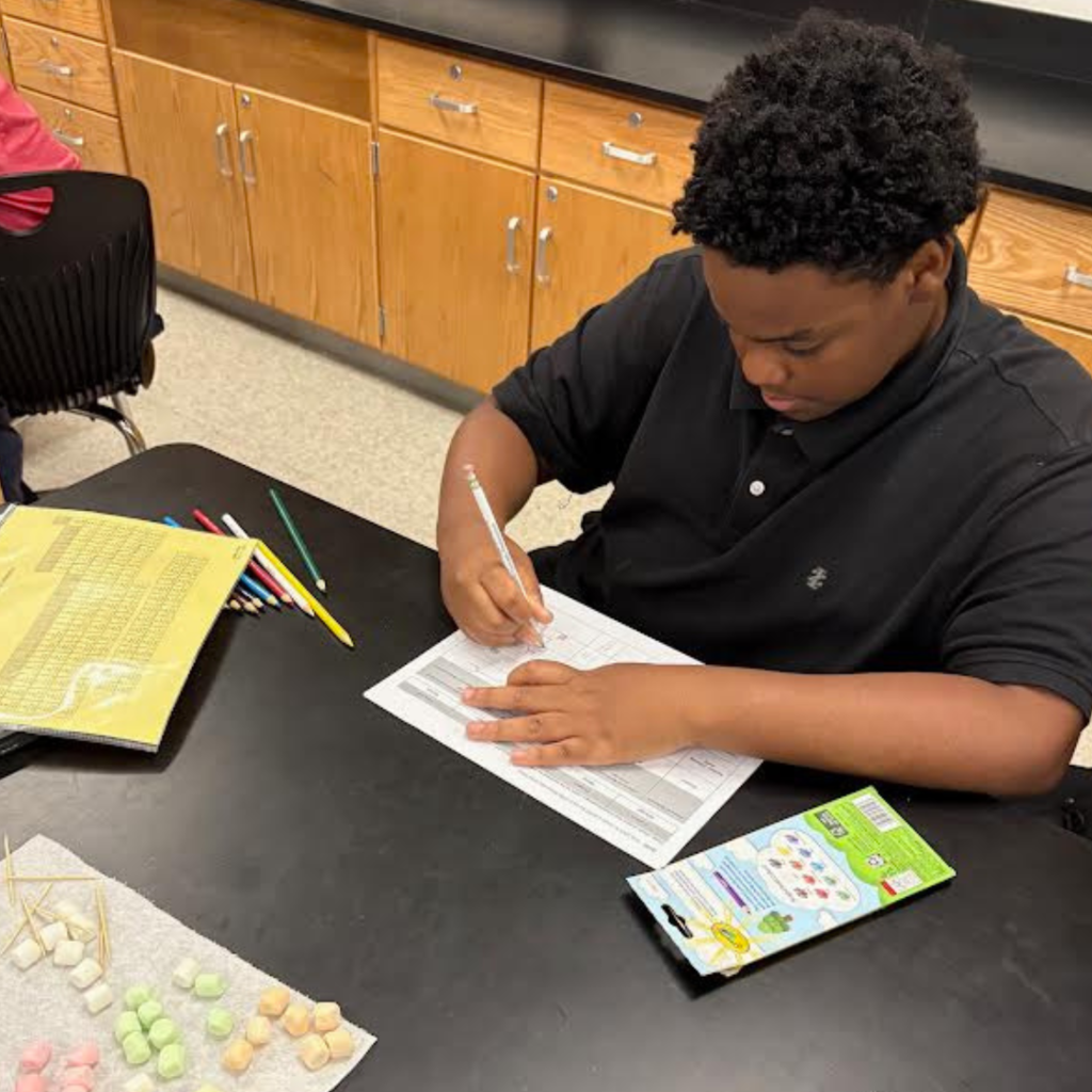 student working in classroom