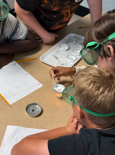 students completing science lab