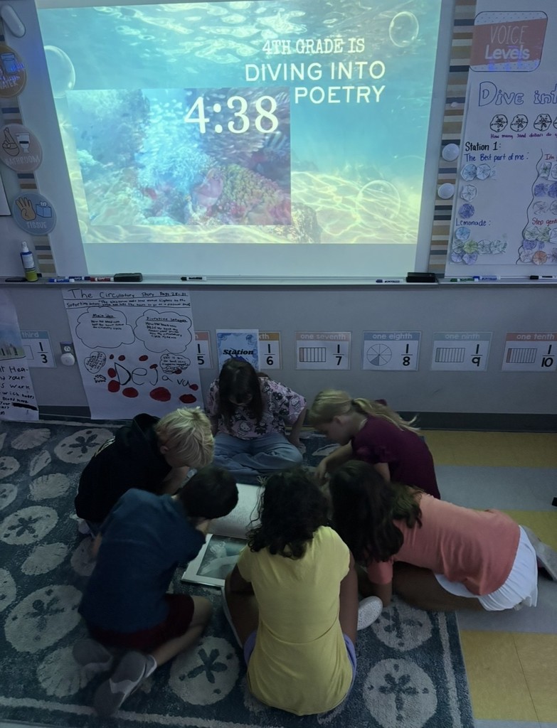 4th graders working in groups during a reading lesson