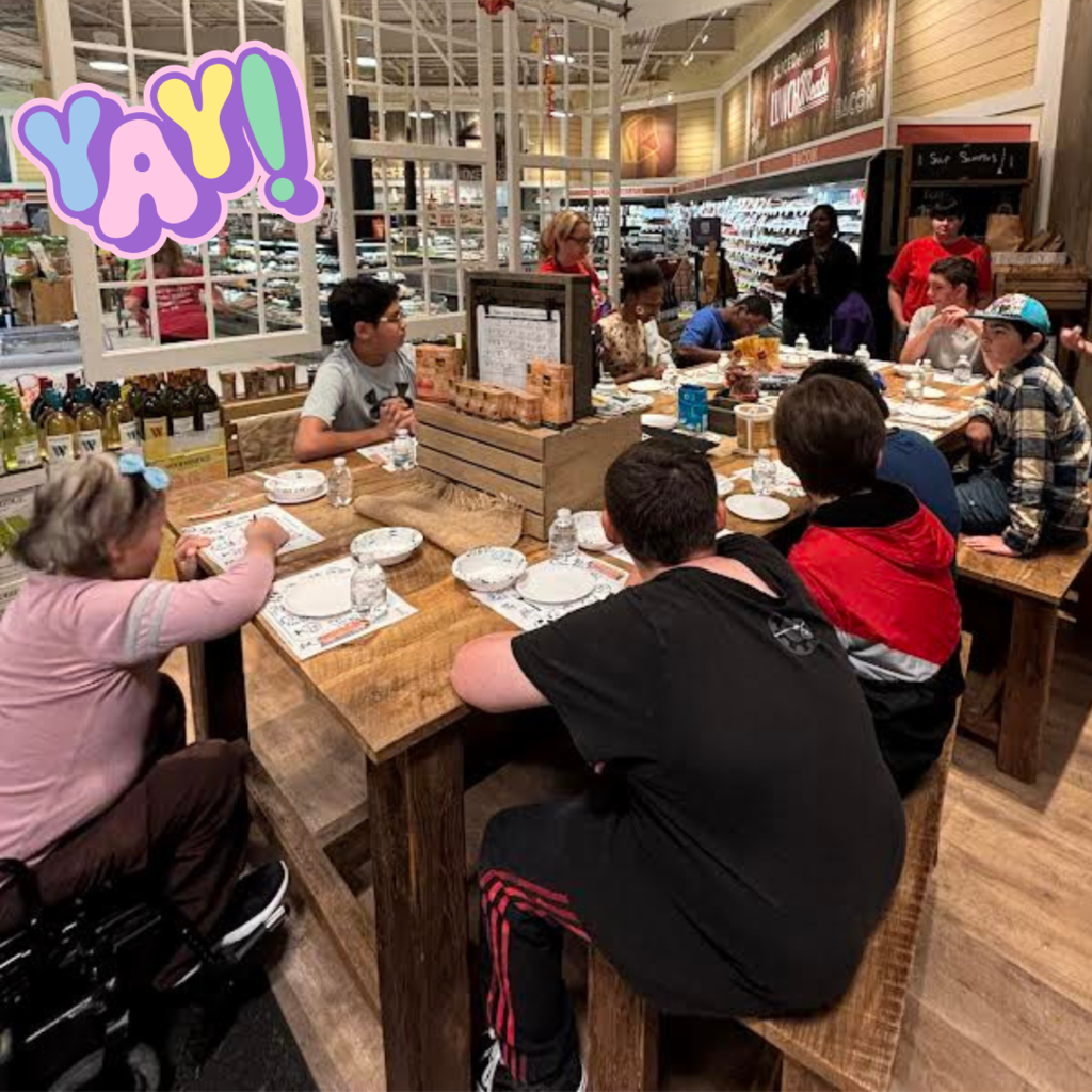 students visiting food store