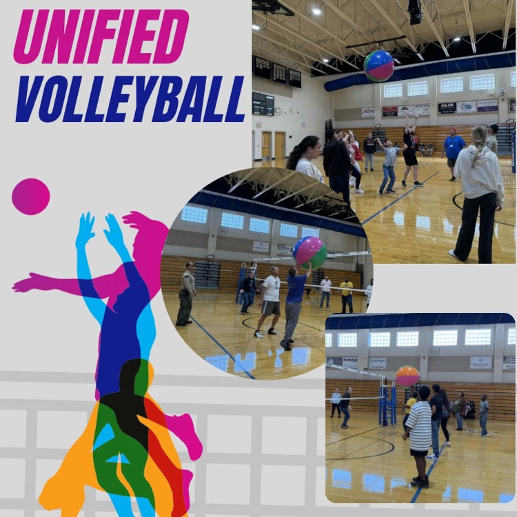 students and staff playing volleyball together