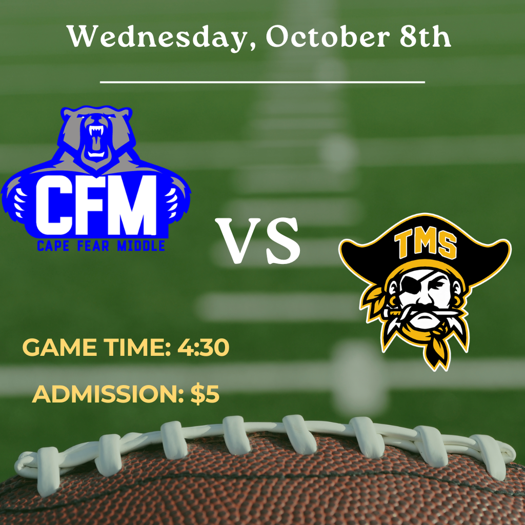 Final home football game today against Topsail Middle School. Game starts at 4:30 pm.