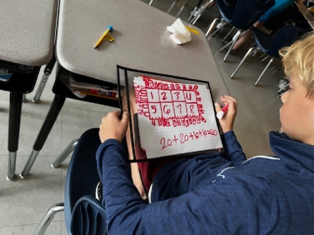 4th grade students working a perimeter and area math project