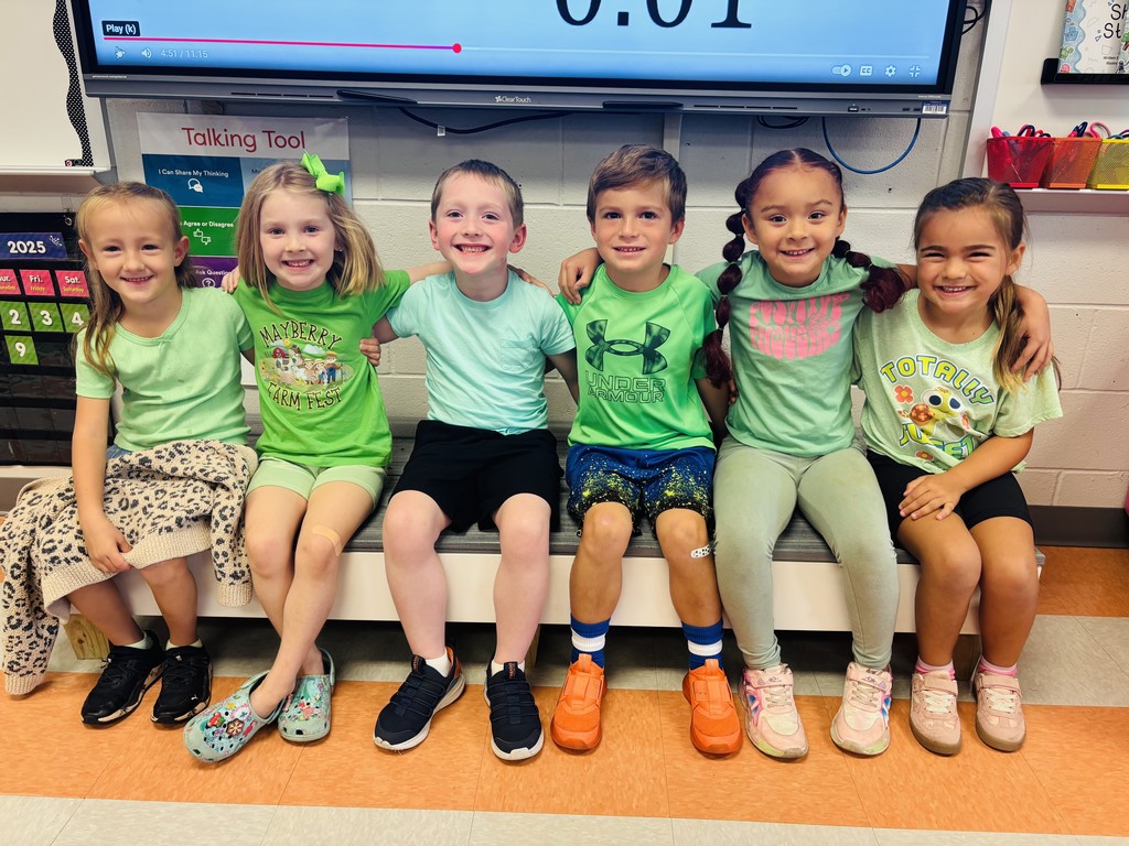 Kindergarten students wearing green 