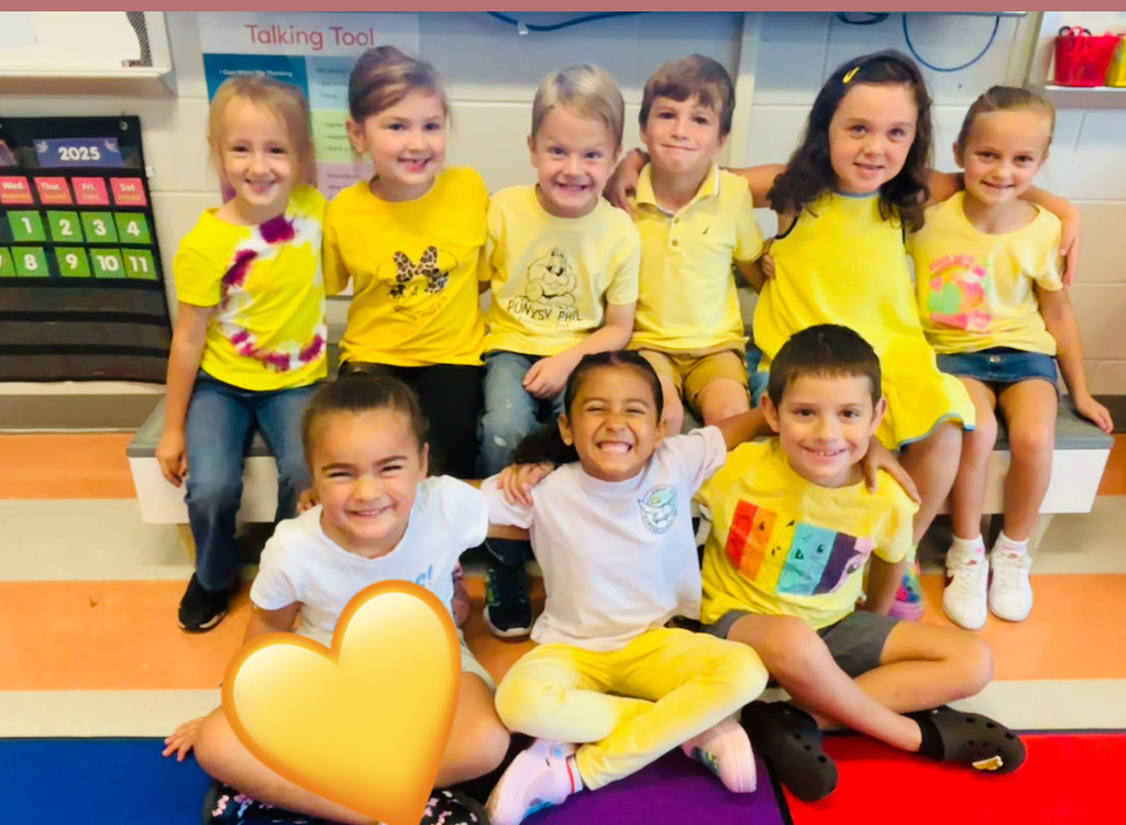 Kindergarten students wearying yellow