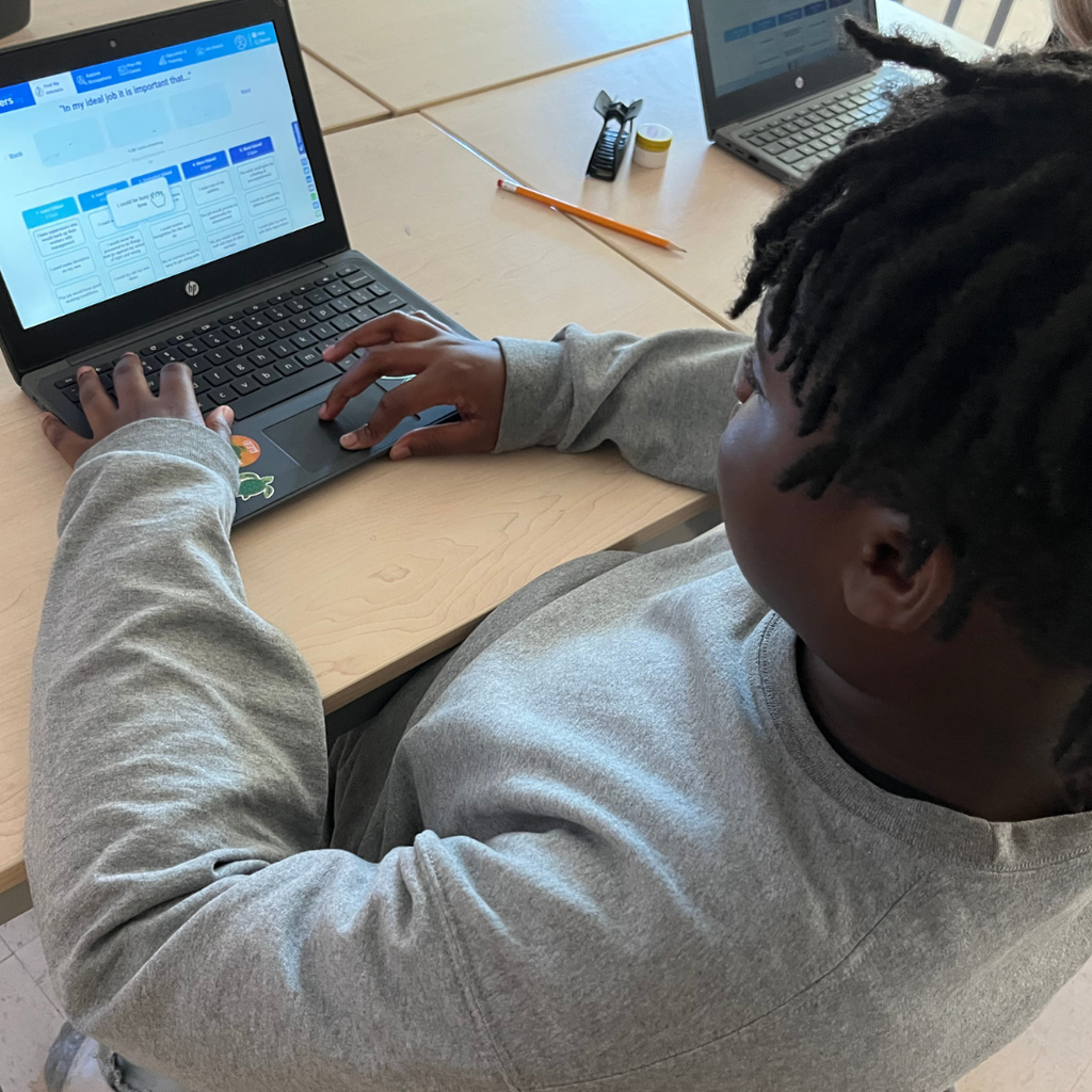 student working on computer