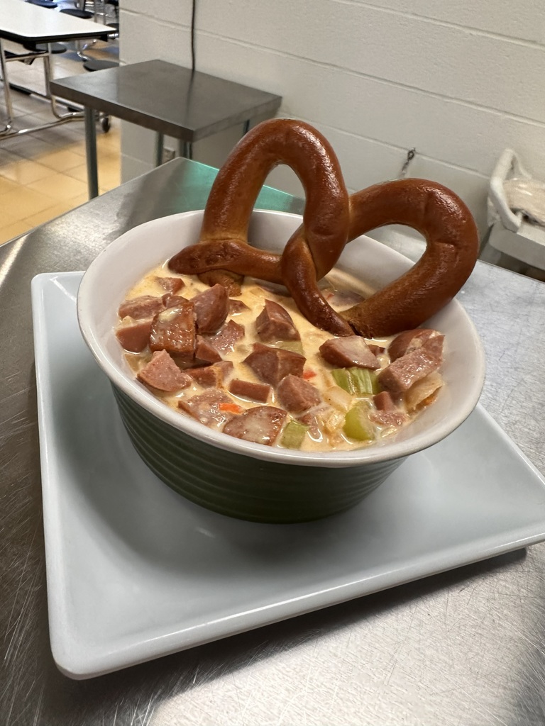 Sausage & Cheesy Potato Soup served w/ Soft Pretzel