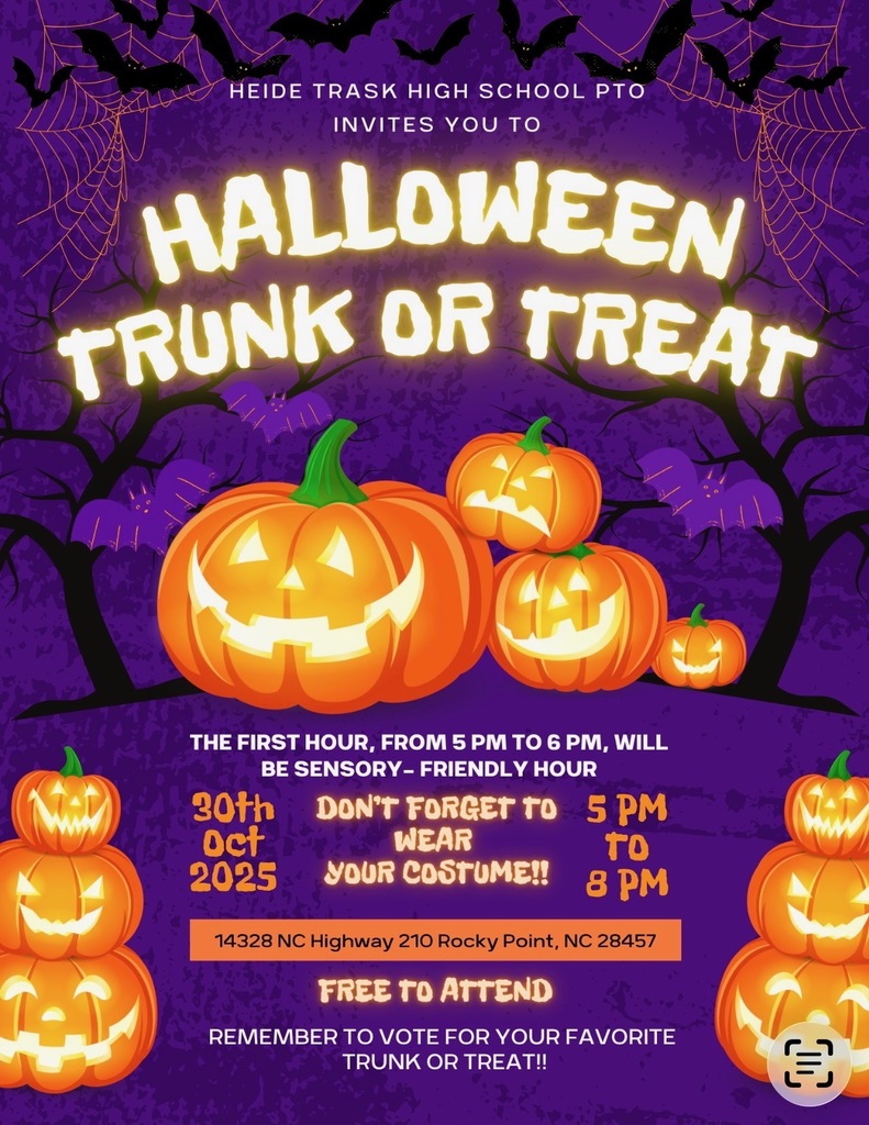 Heide Trask PTO invites you to Halloween Trunk or Treat on October 30th from 5-8 pm.