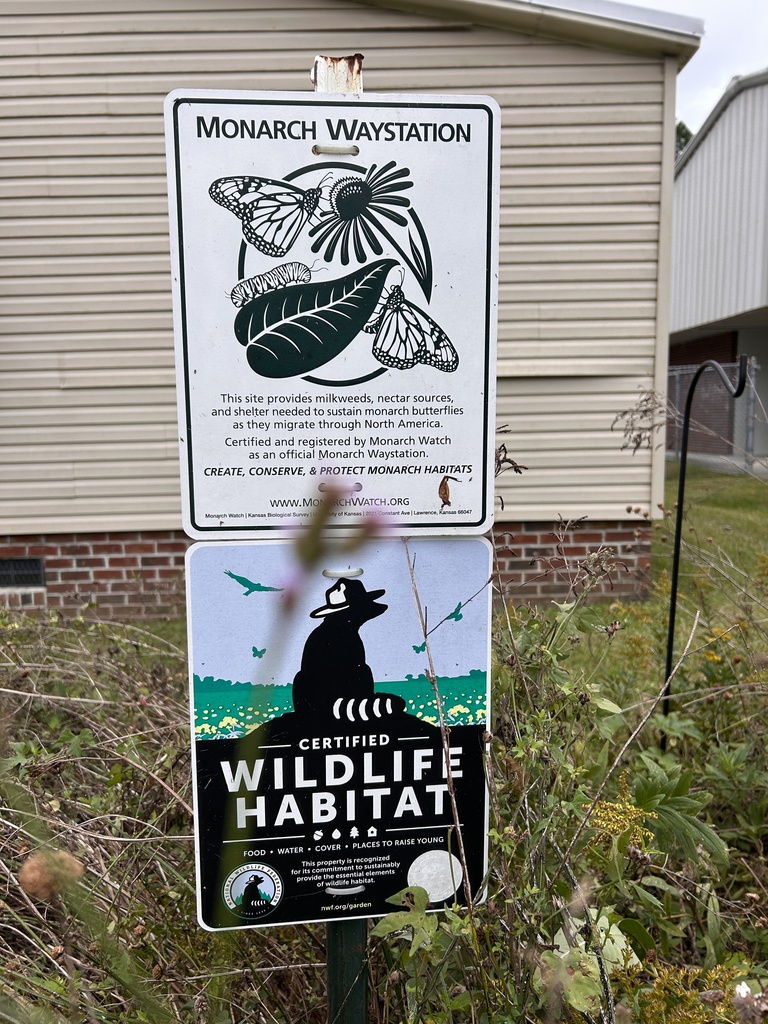 sign in a garden showing that it is a monarch habitat