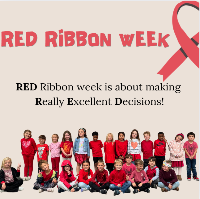 red ribbon week, students wearing red