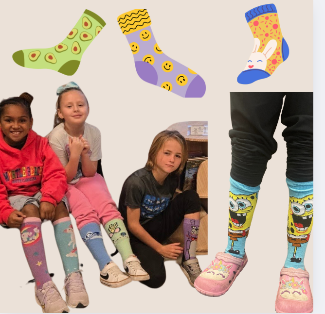 students wearing wacky socks