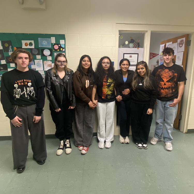 Pechs students posing on halloween theme attire 