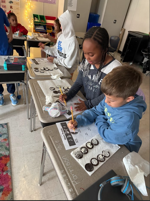 students making moon phases with Oreos