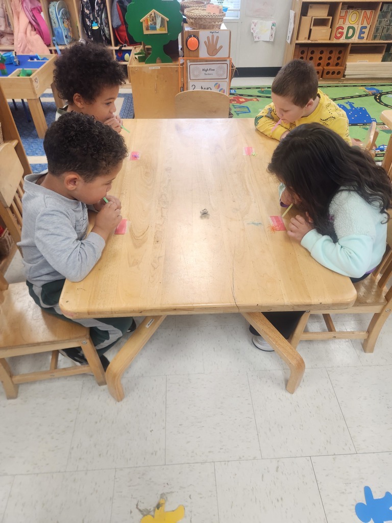 preK students working on Halloween stem projects