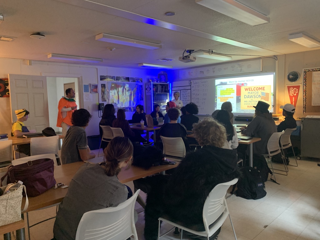 The mayor of Burgaw speaking in front of Pender Early students