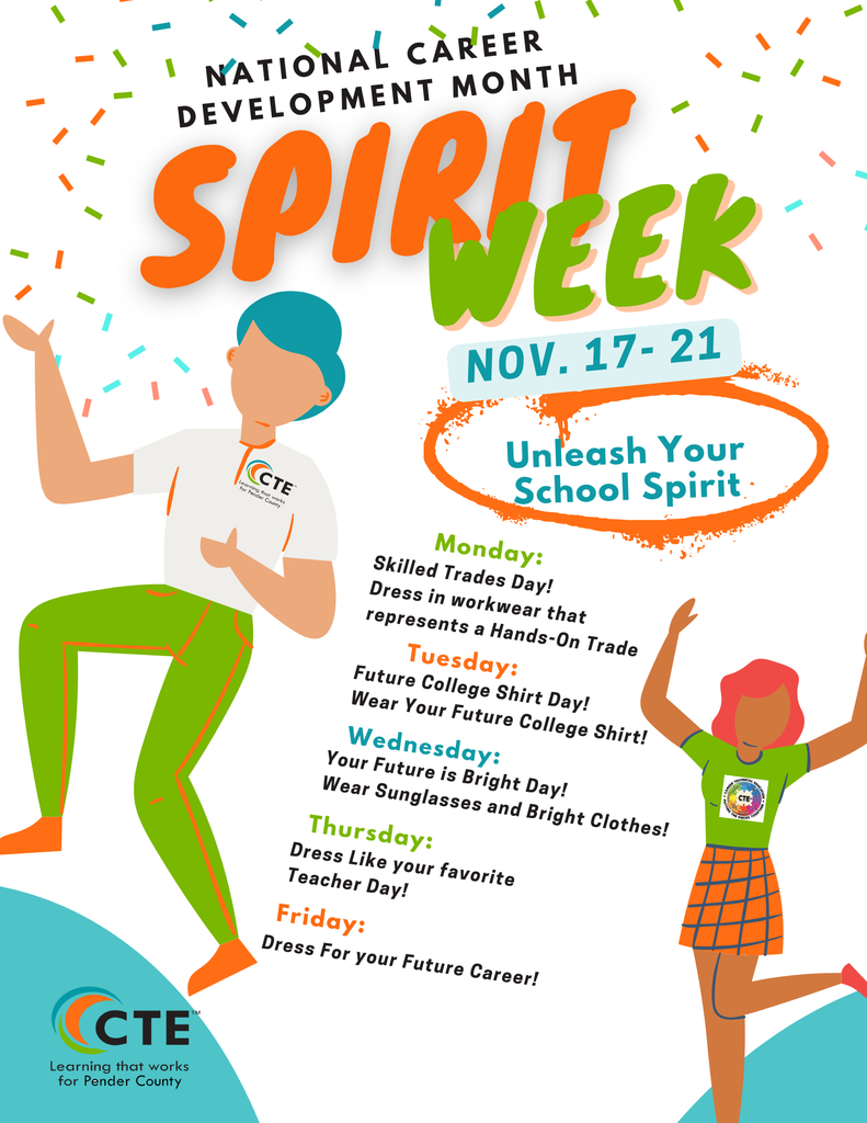 National  Career Development Month Spirit Week starts tomorrow.
