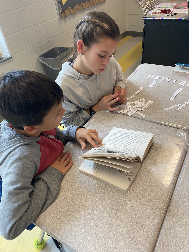 5th graders working in groups on a novel activity