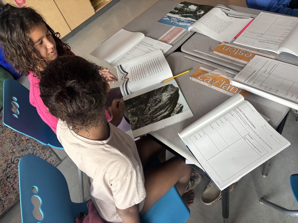 4th grade students working in groups on a writing project