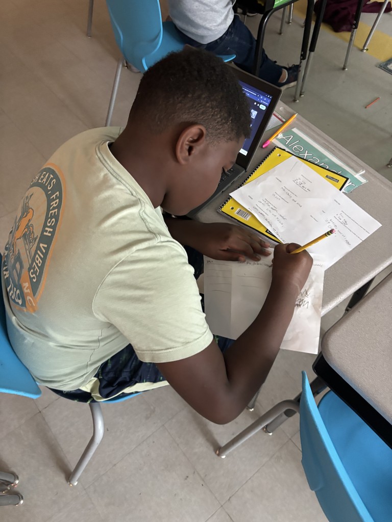 4th grade students working in groups on a writing project